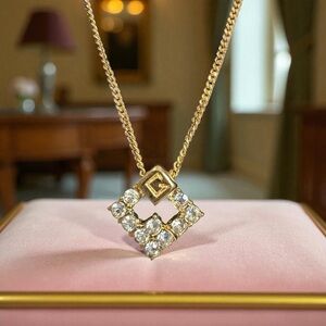 Givenchy Interlocking “G” Gold Tone Square Logo Necklace (Vintage)